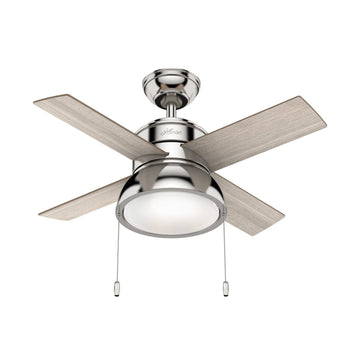 36 INCH LOKI WITH LED LIGHT Ceiling Fans Hunter Polished Nickel - Light Gray Oak 