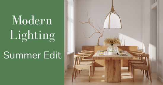 Modern Lighting: Summer Edit. Arcelia White Glass 1 Light Medium 12 Inch Pendant hanging over wooden dining table.
